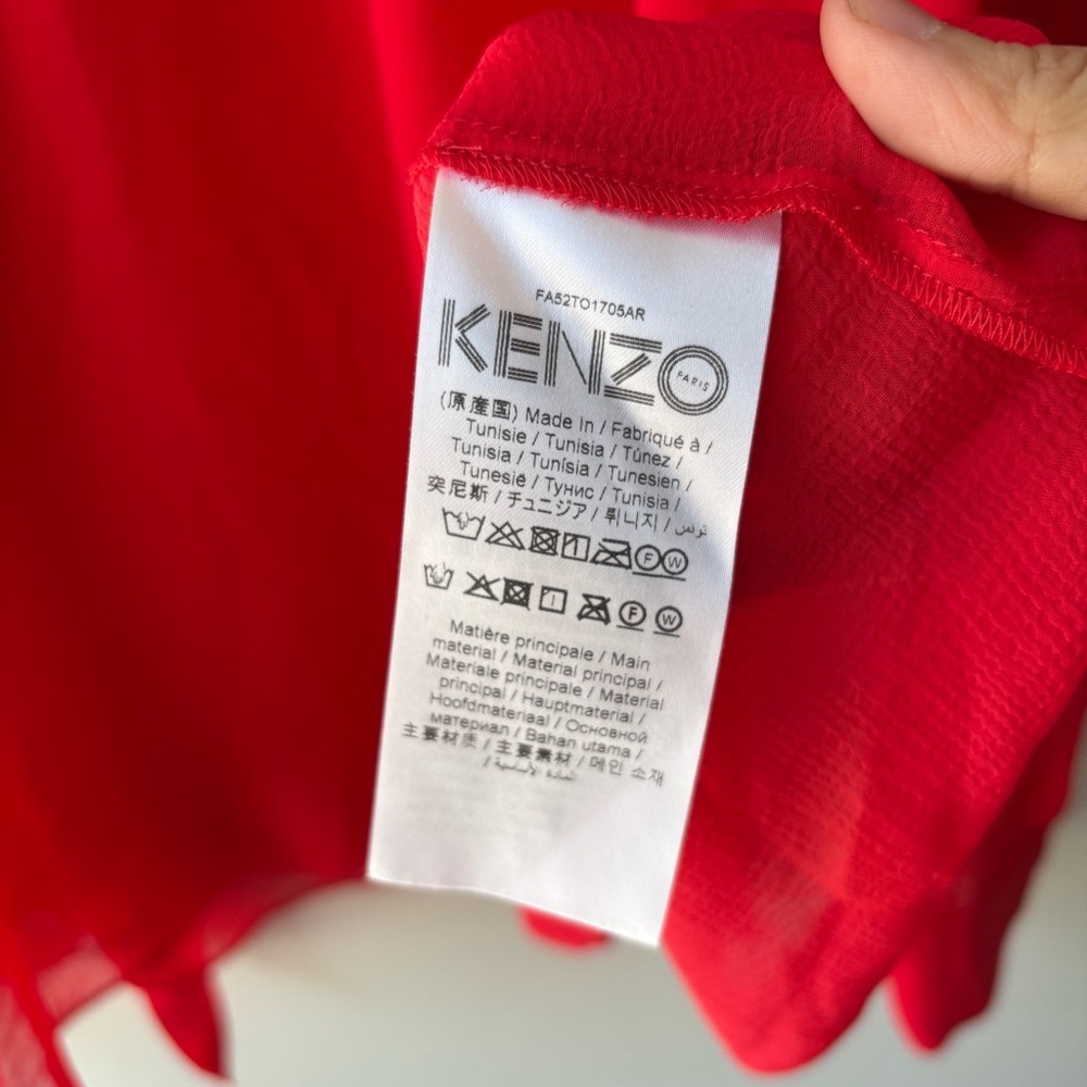 KENZO High Neck‎ Red Sheer Tie Back Tunic Blouse NWT Sz 42/US12/L - Picture 6 of 7